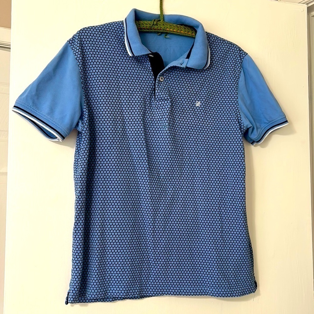Carolina Herrera honeycomb blue navy short sleeve polo shirt large*flaw